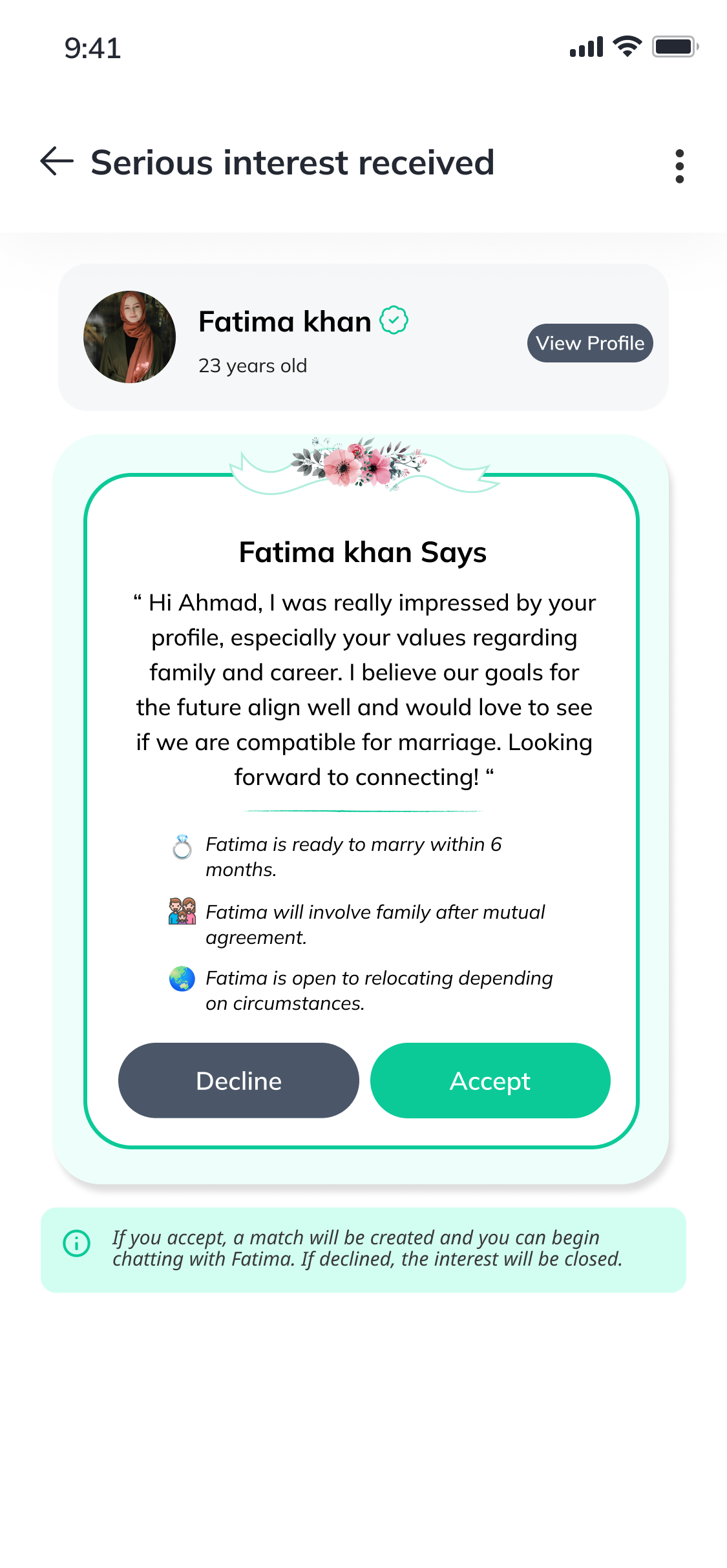 Serious Interest received and accepted